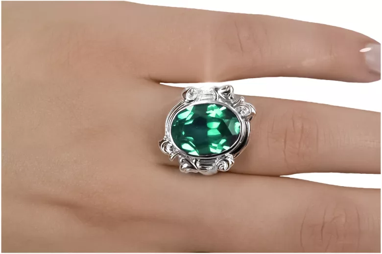 Vintage Emerald Silver Ring 925 Oval 8x12mm